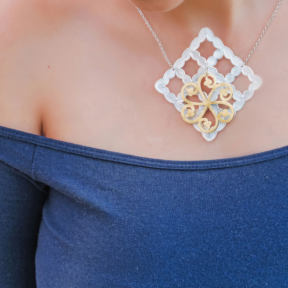 Shirani Jewellery Grid Necklace Silver and Gold London