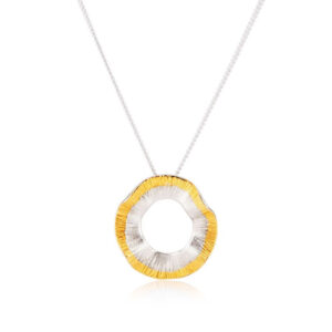 Textured Sunray Circle Sterling Silver And Gold Vermeil Edge Pendant